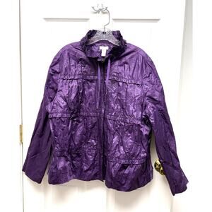 Chico’s Jacket Purple Tiered Lightweight Metallic Ruffle Collar Women’s Size XL